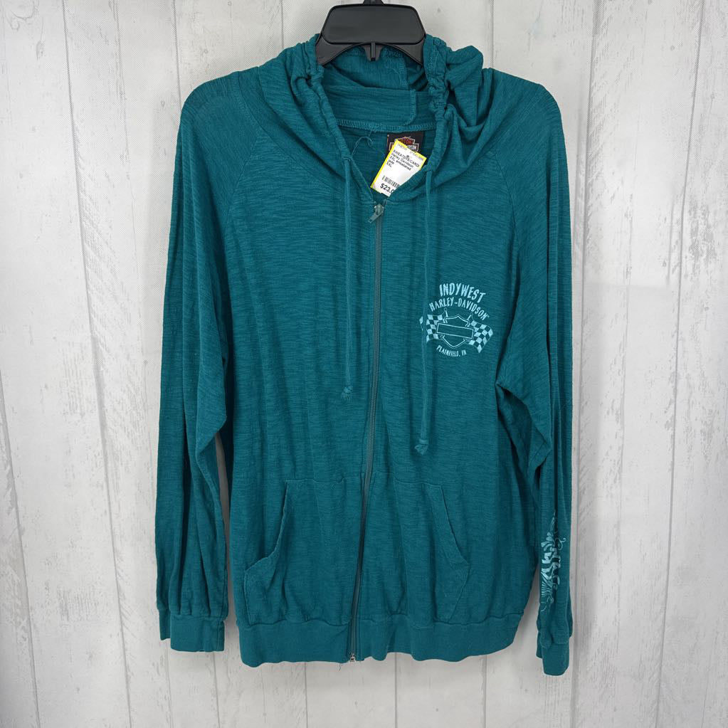 XXL embelished graphic zip-up hoodie