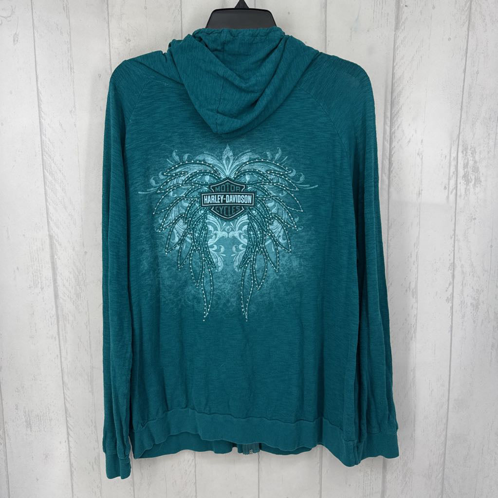 XXL embelished graphic zip-up hoodie