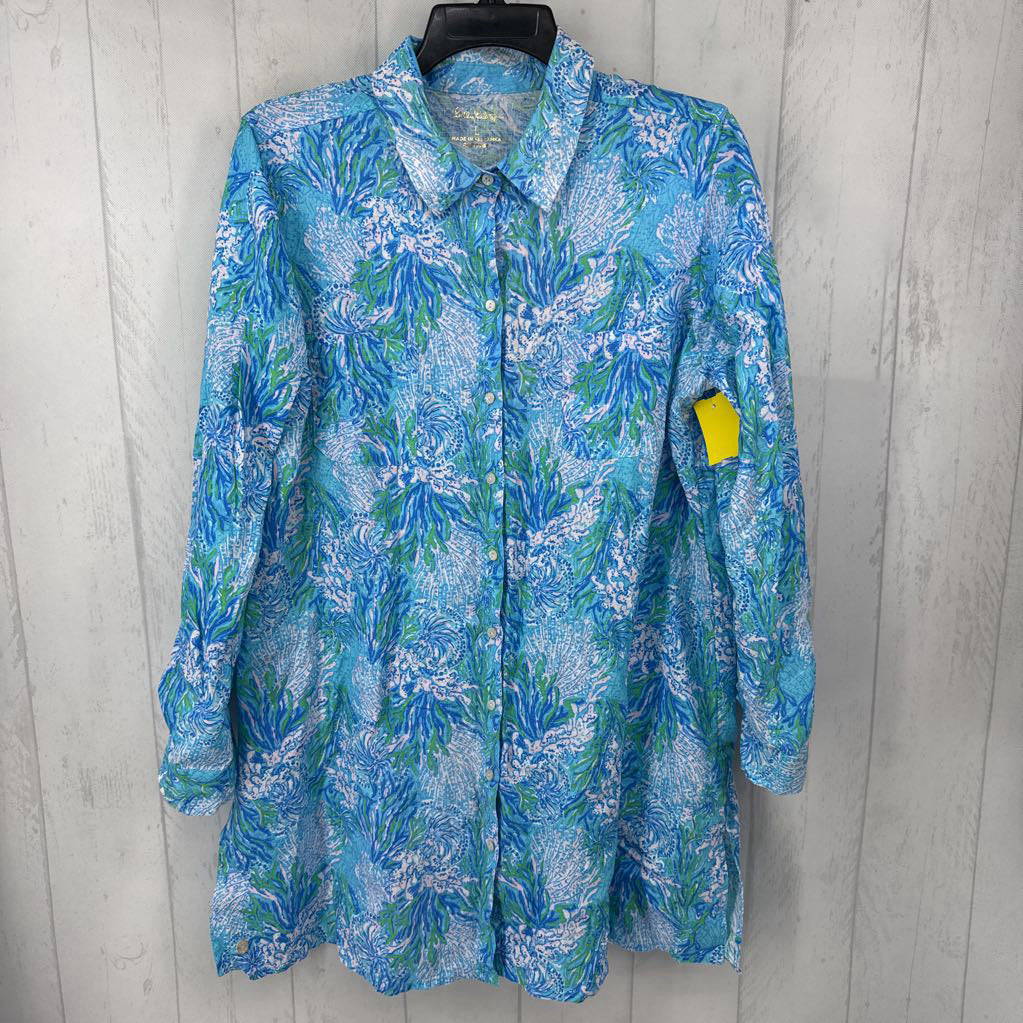 L printed button down l/s top