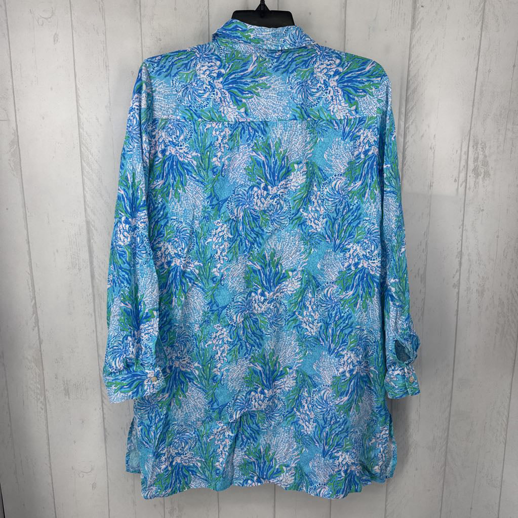 L printed button down l/s top