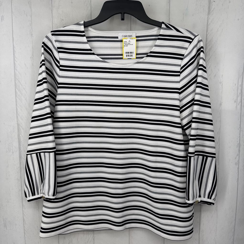 L striped 3/4 slv top