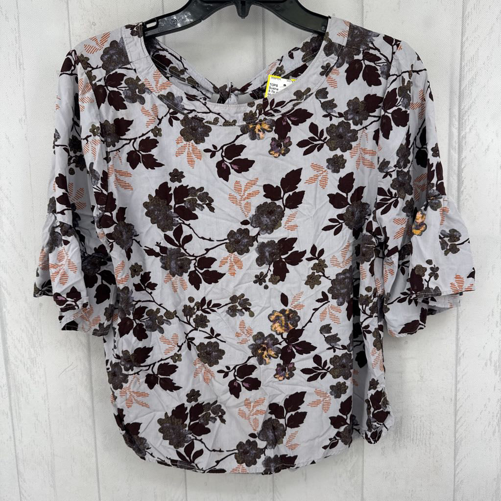 S flo print bow back s/s top