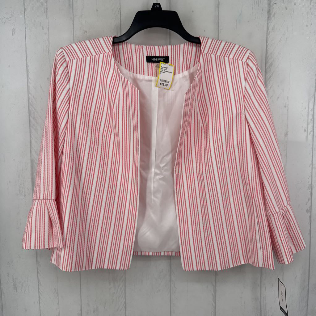 R119 14 seersucker open front blazer