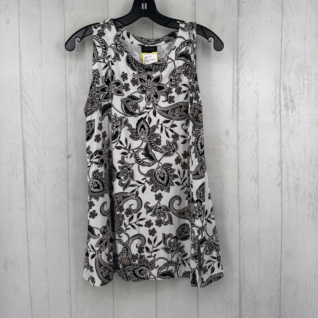 M flo print round neck tank