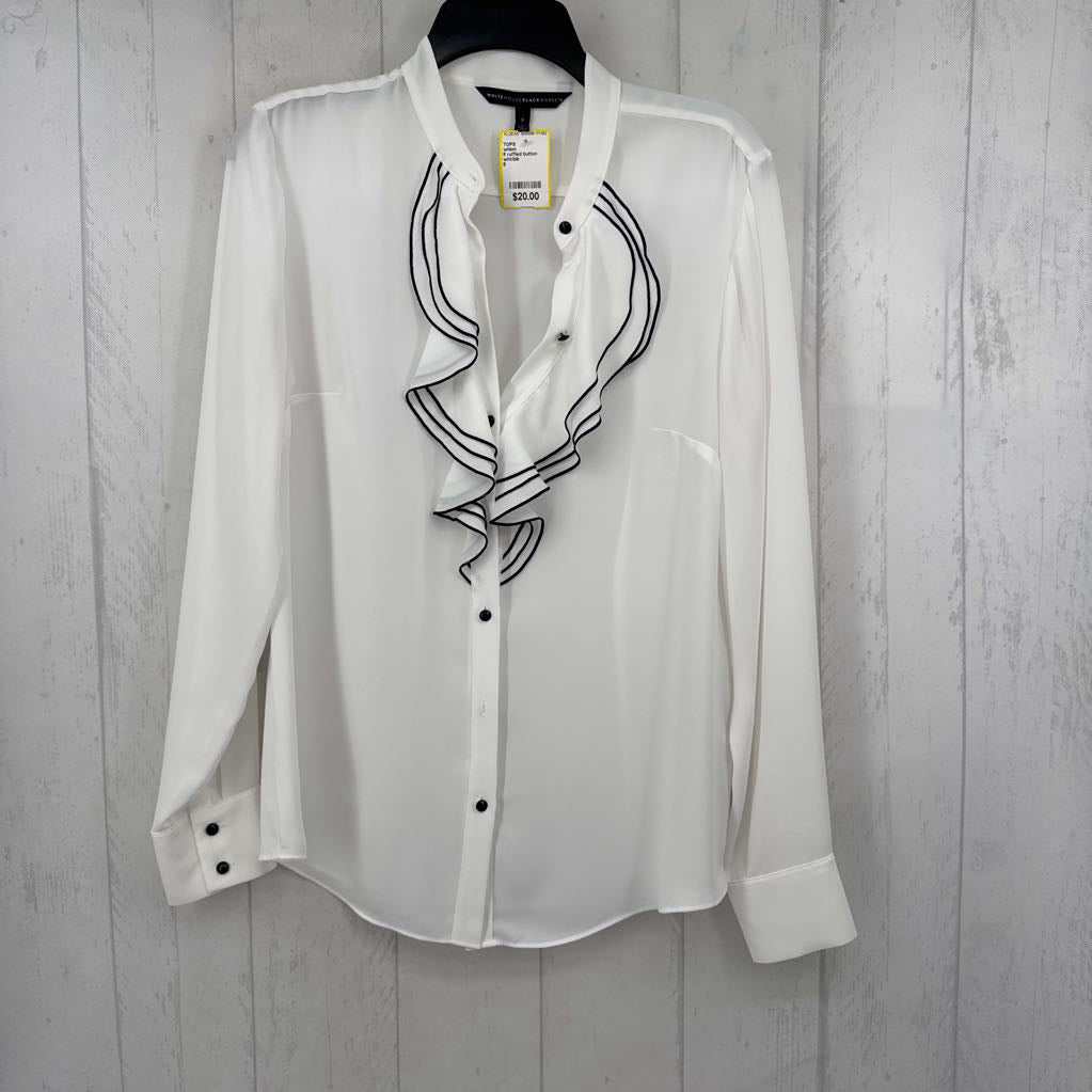 8 ruffled button down l/s top