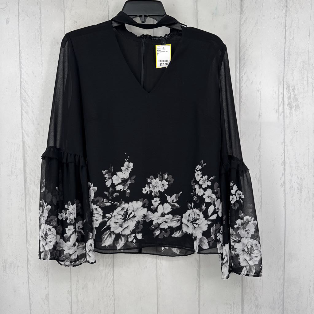 8 notch neck flo print l/s top