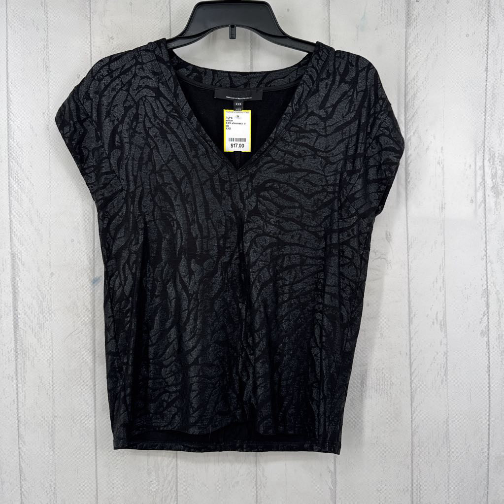 XXS shimmery v-neck cap slv tee