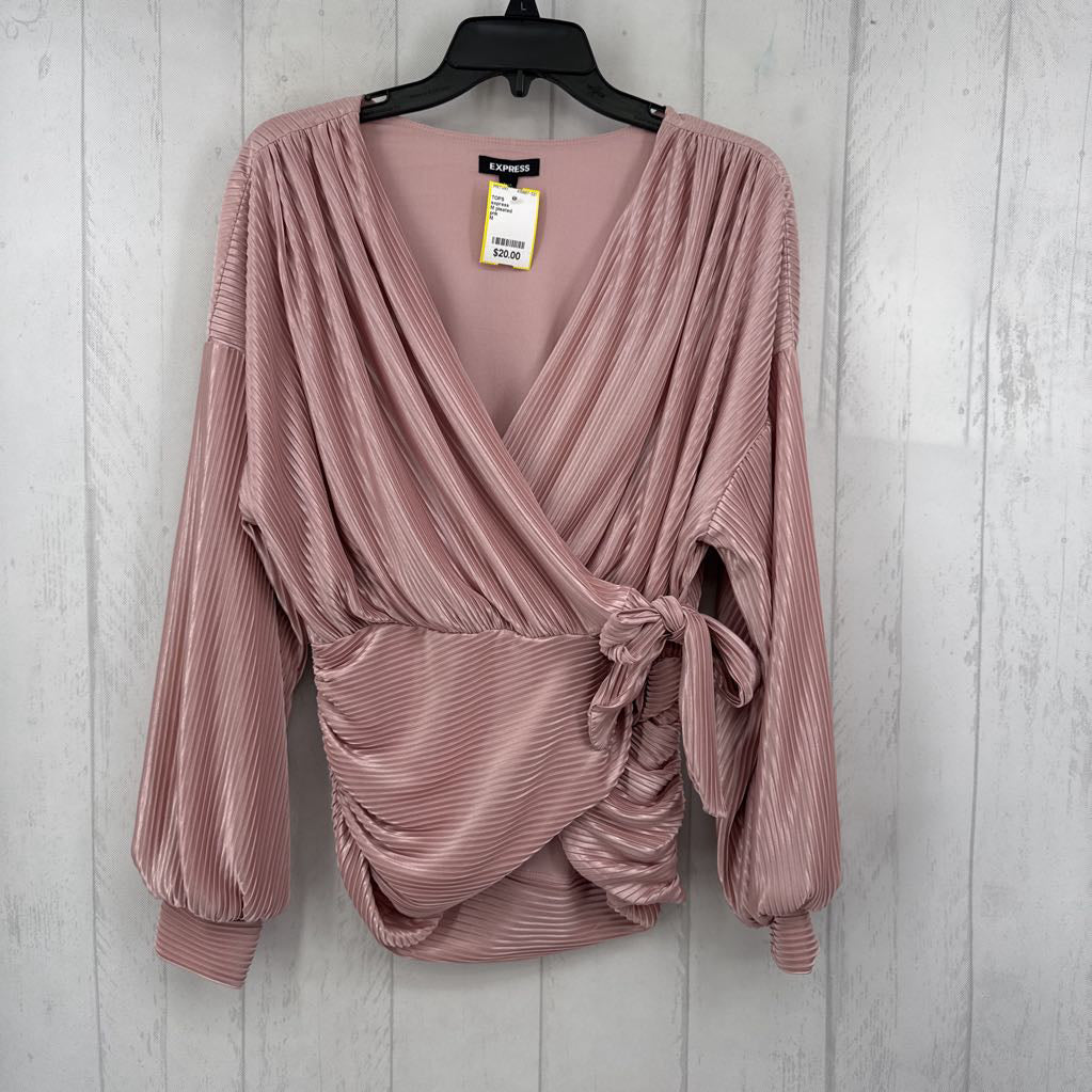 M pleated crossover side tie l/s top