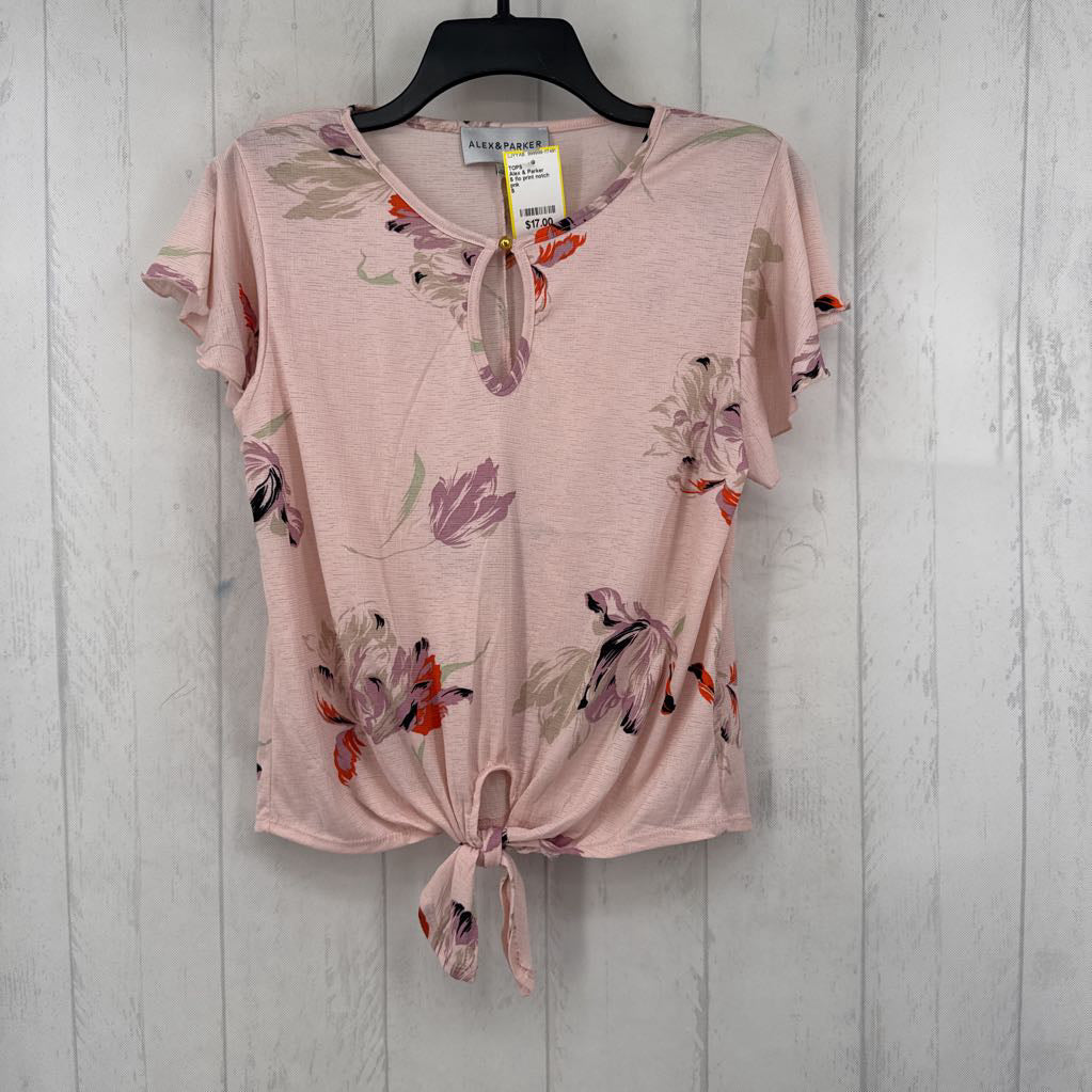 S flo print notch neck s/s top