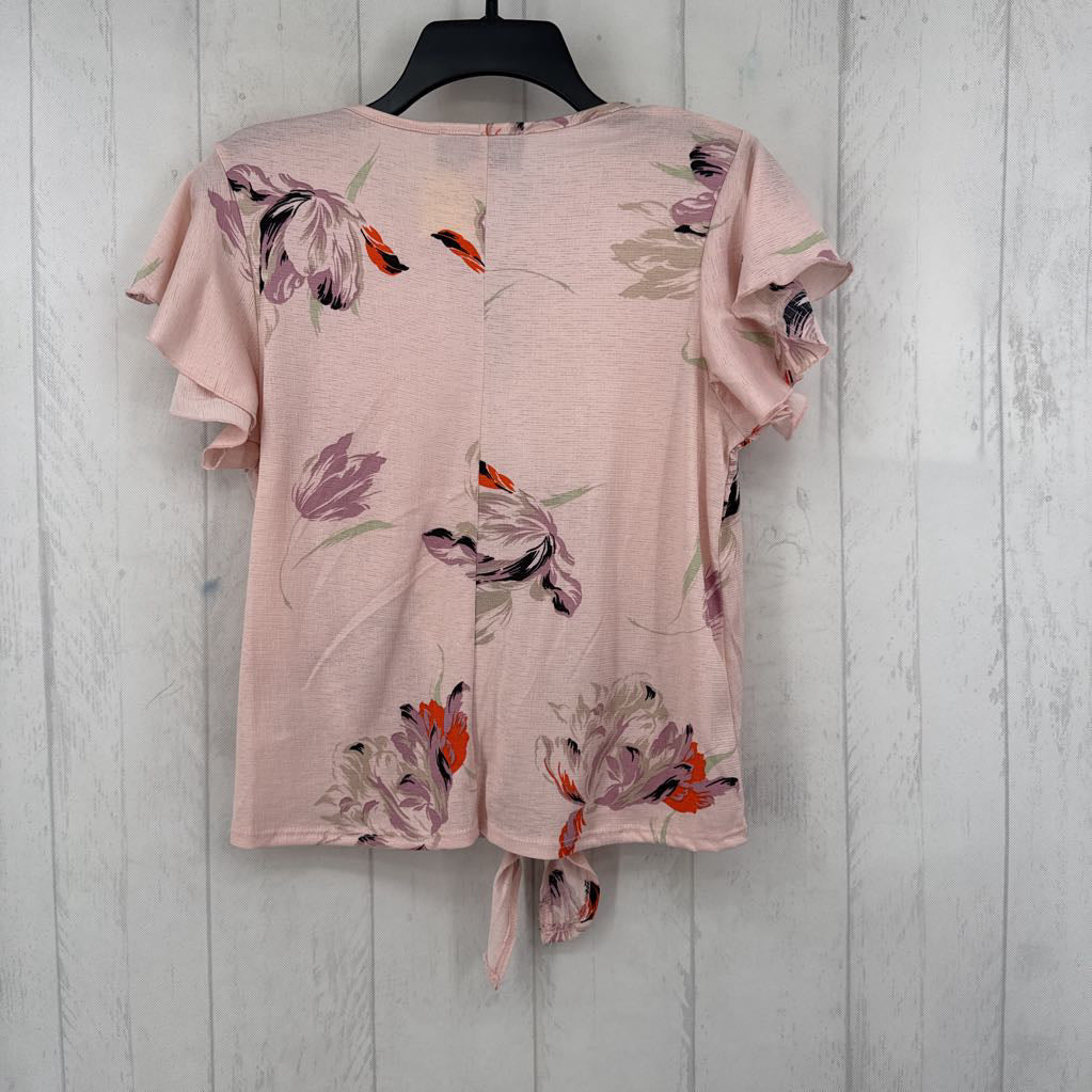 S flo print notch neck s/s top