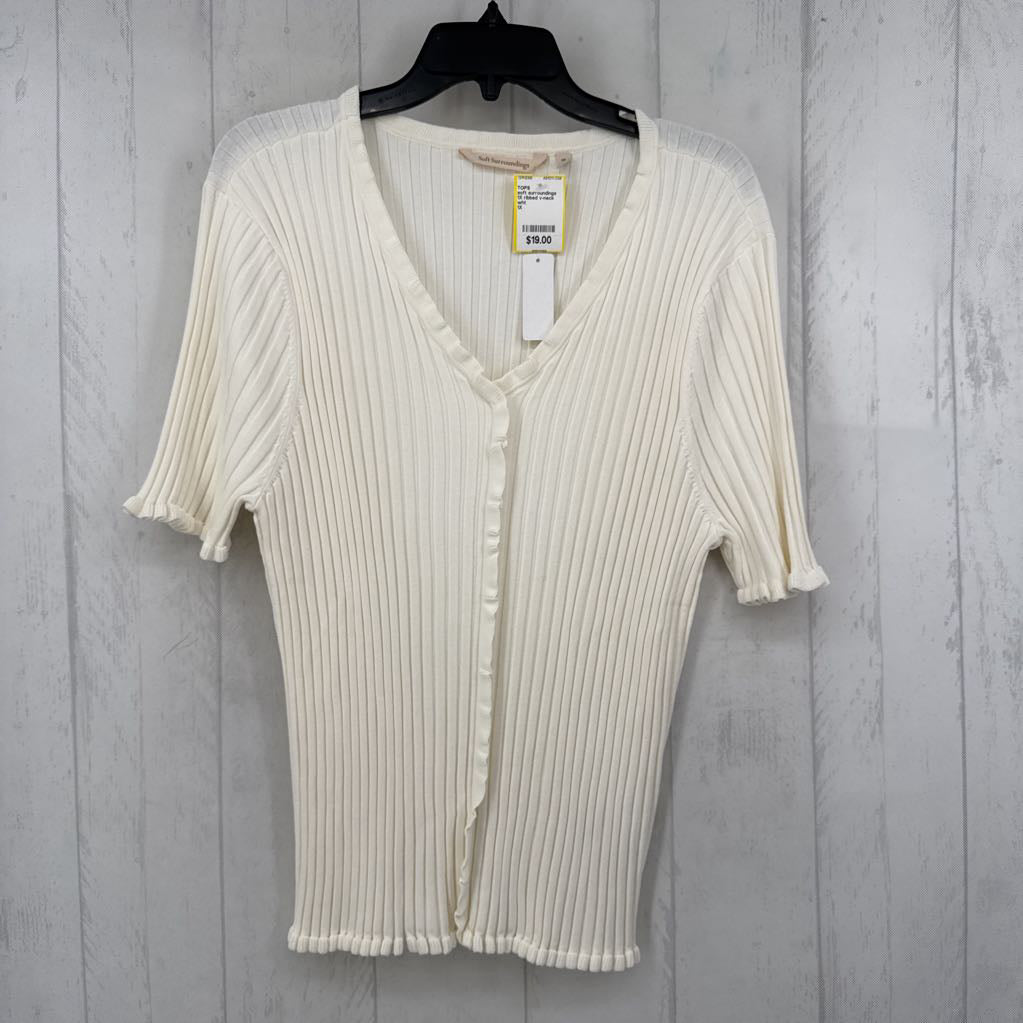 1X ribbed v-neck elbow slv top