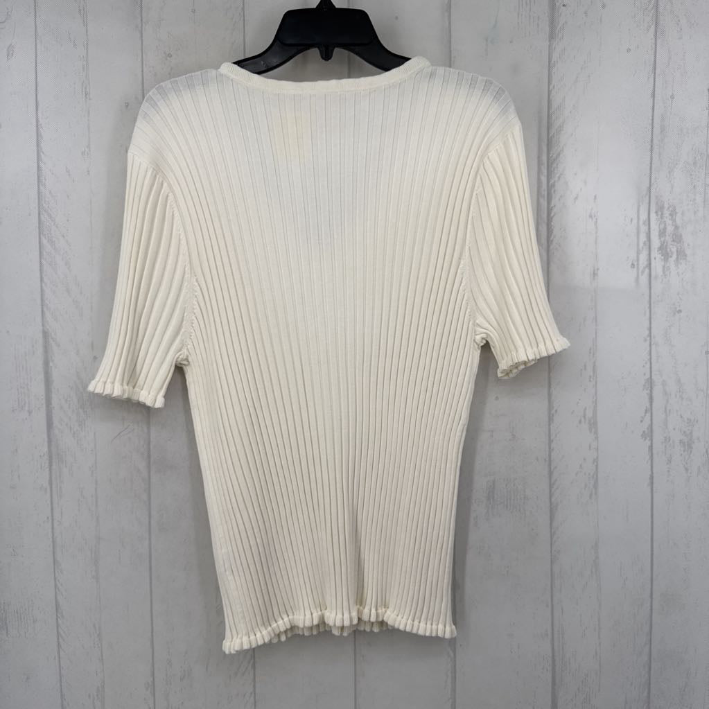 1X ribbed v-neck elbow slv top