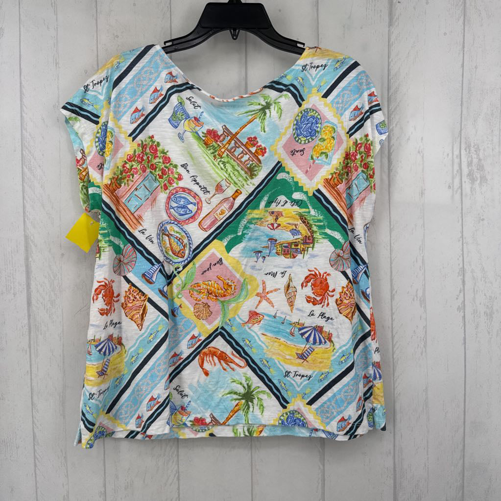 L bateau neck coastal scenes s/s tee
