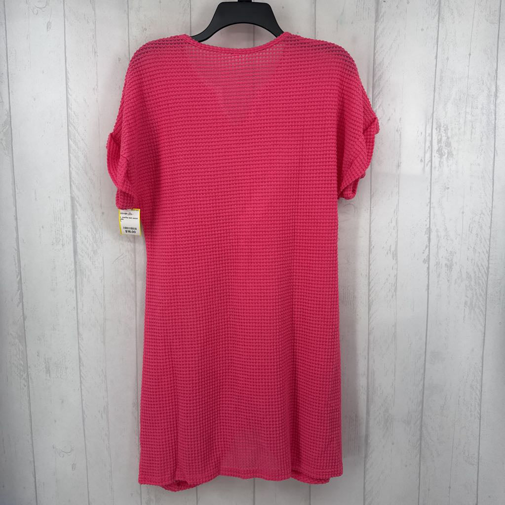 L waffle knit notch neck s/s cover up