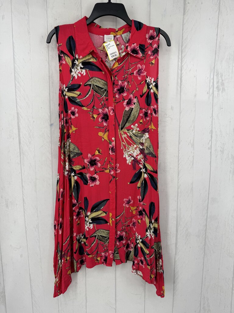 XL flo print button down slvls dress