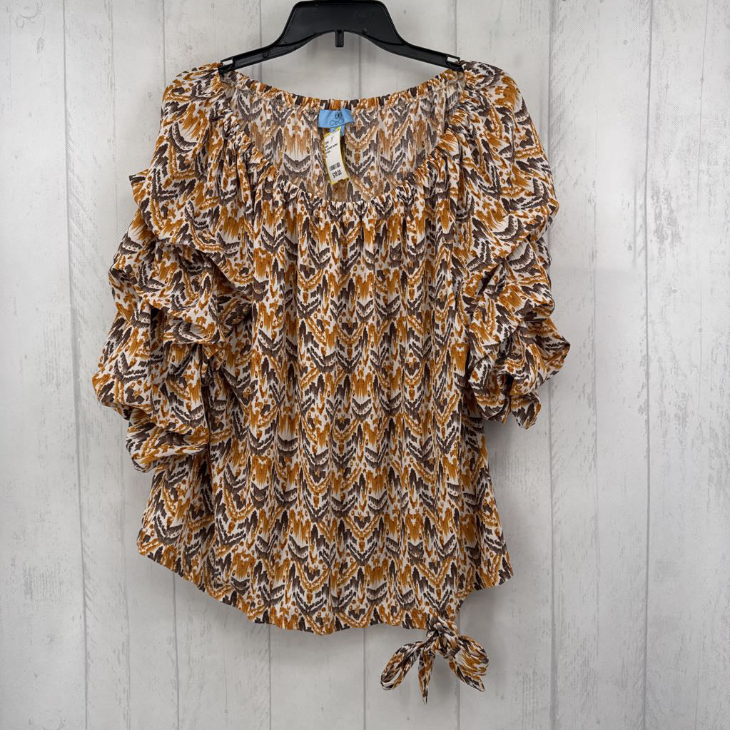 XL printed ruched slv top