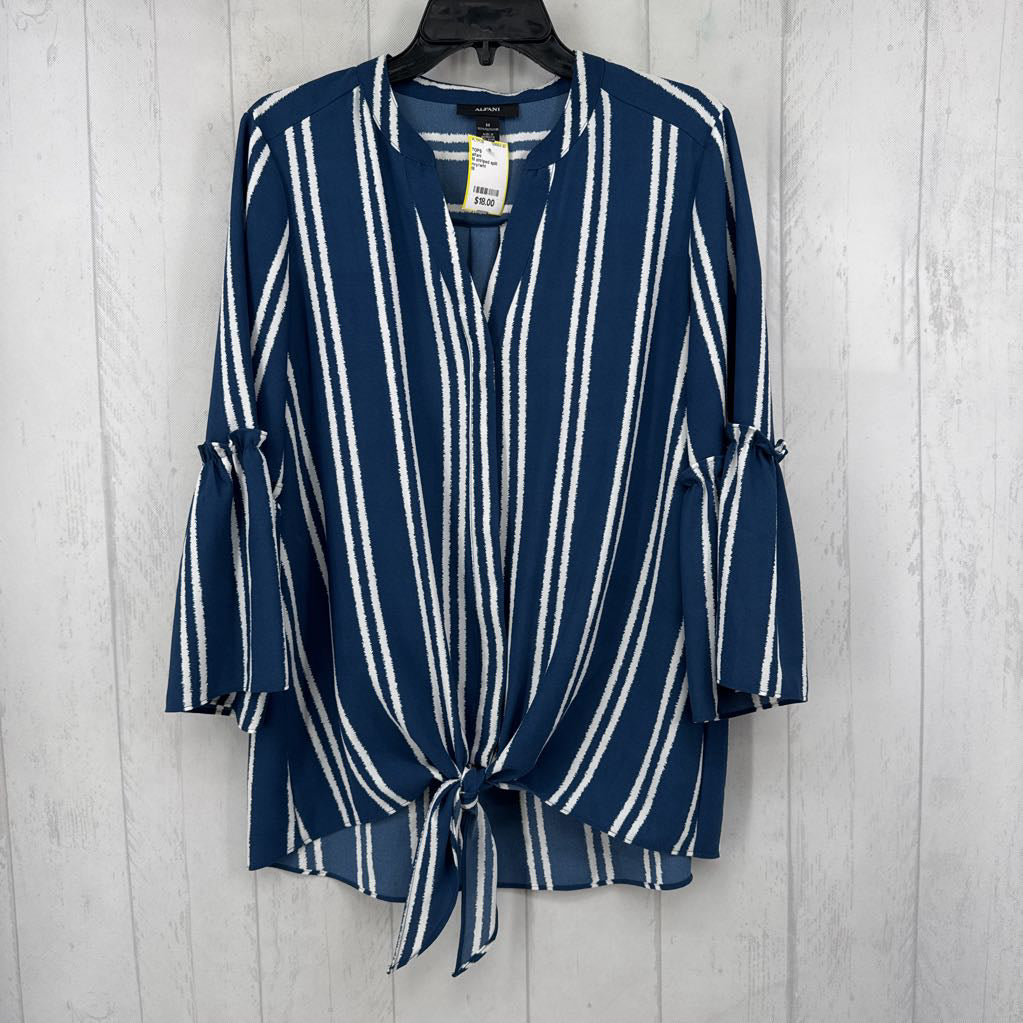 M sttriped split neck 3/4 slv top