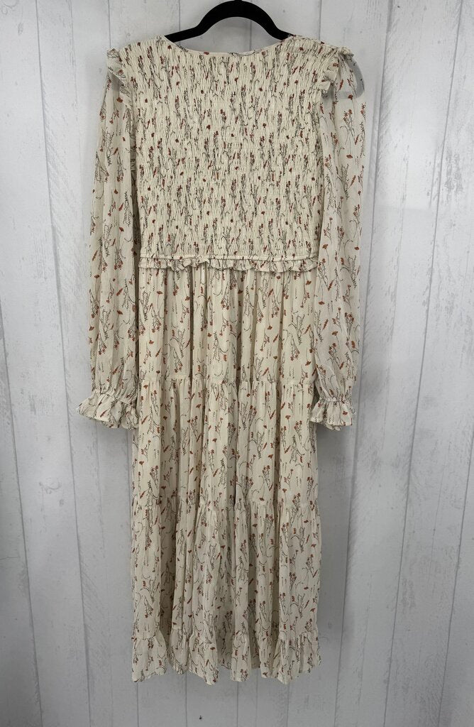 M smocked flo print l/s dress