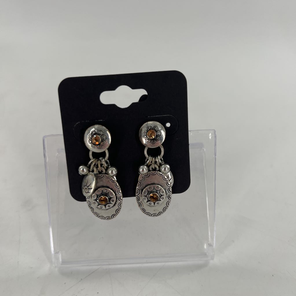 etched silver w/ brown stone dangle earrings