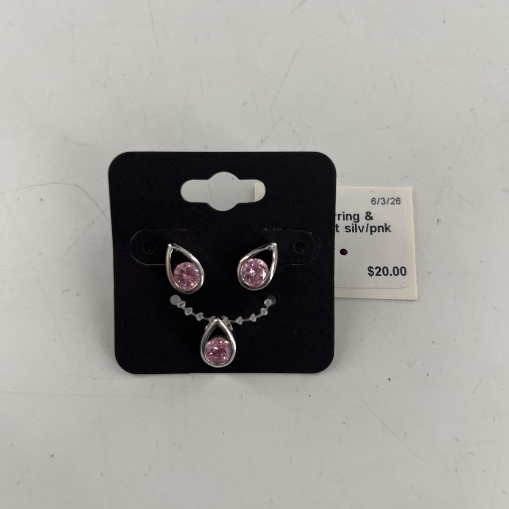 925 3pc earring & pendant set silv/pnk
