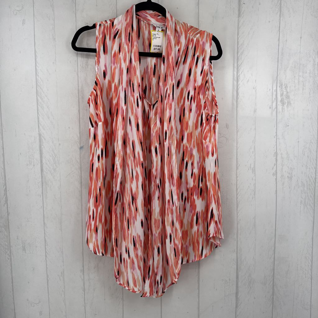 1X printed split neck tie front tank