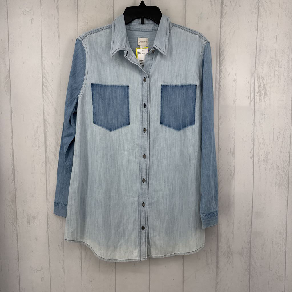 L denim button down l/s top