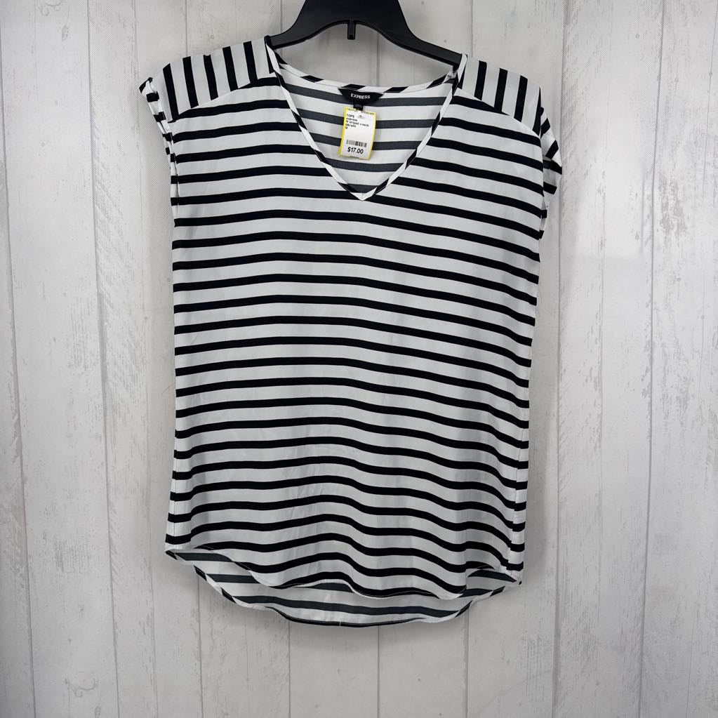 M striped v-neck cap slv top