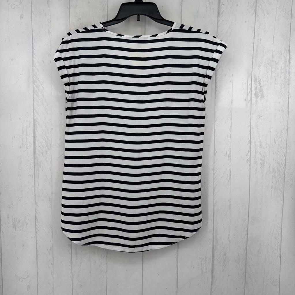 M striped v-neck cap slv top