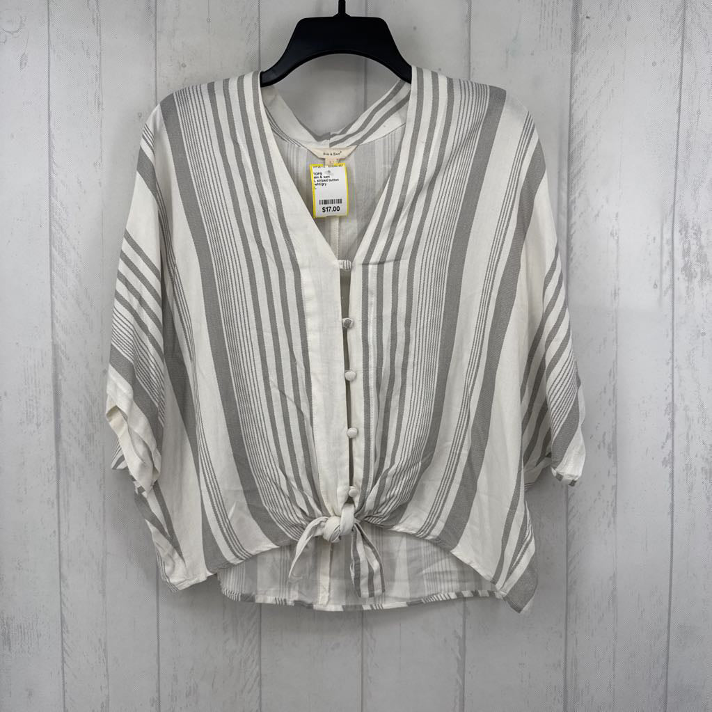 L striped button down tie front s/s top
