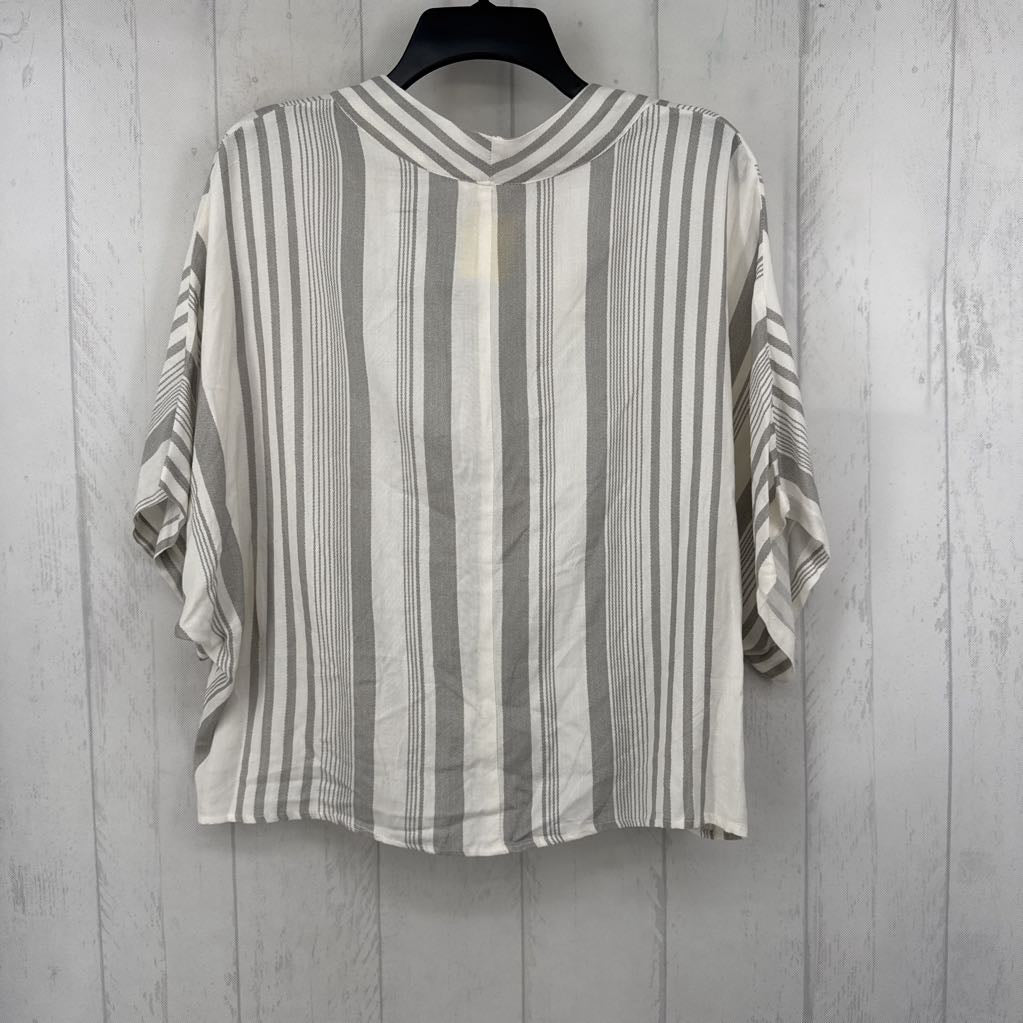 L striped button down tie front s/s top