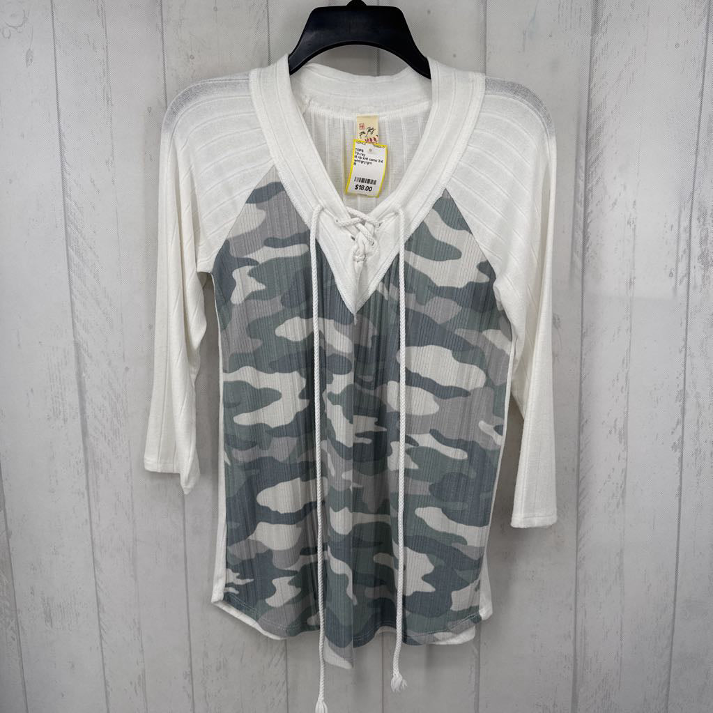 M rib knit camo 3/4 slv top