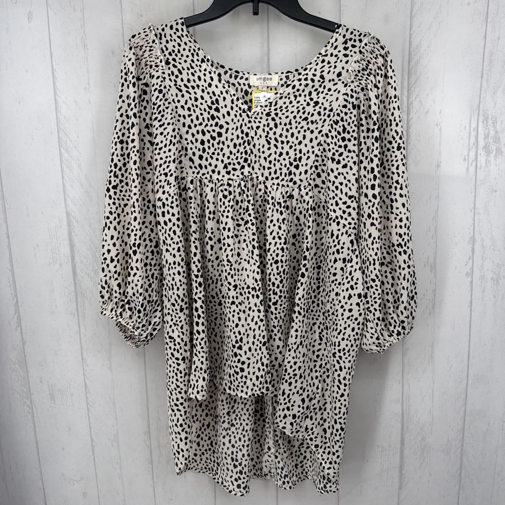 S animal print v-neck 3/4 slv top