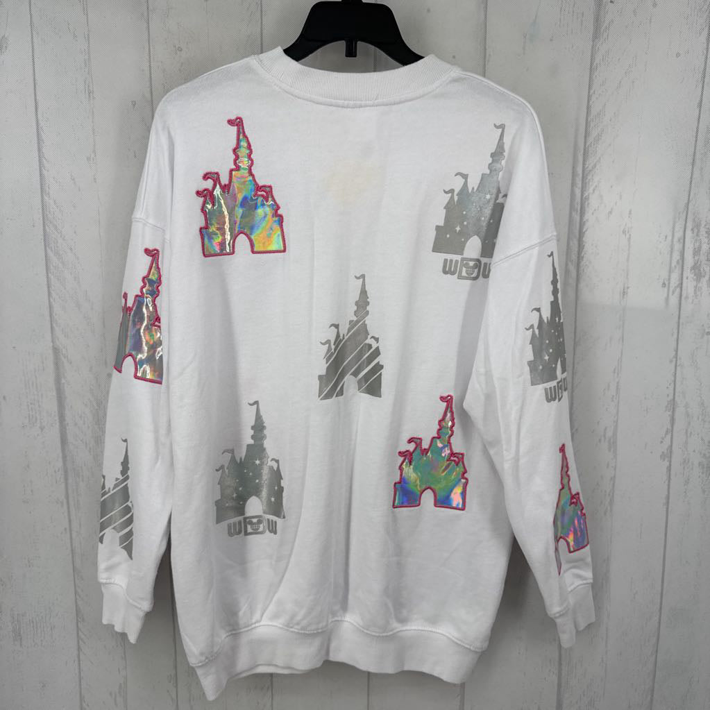 S graphic crewneck sweatshirt-disney castles