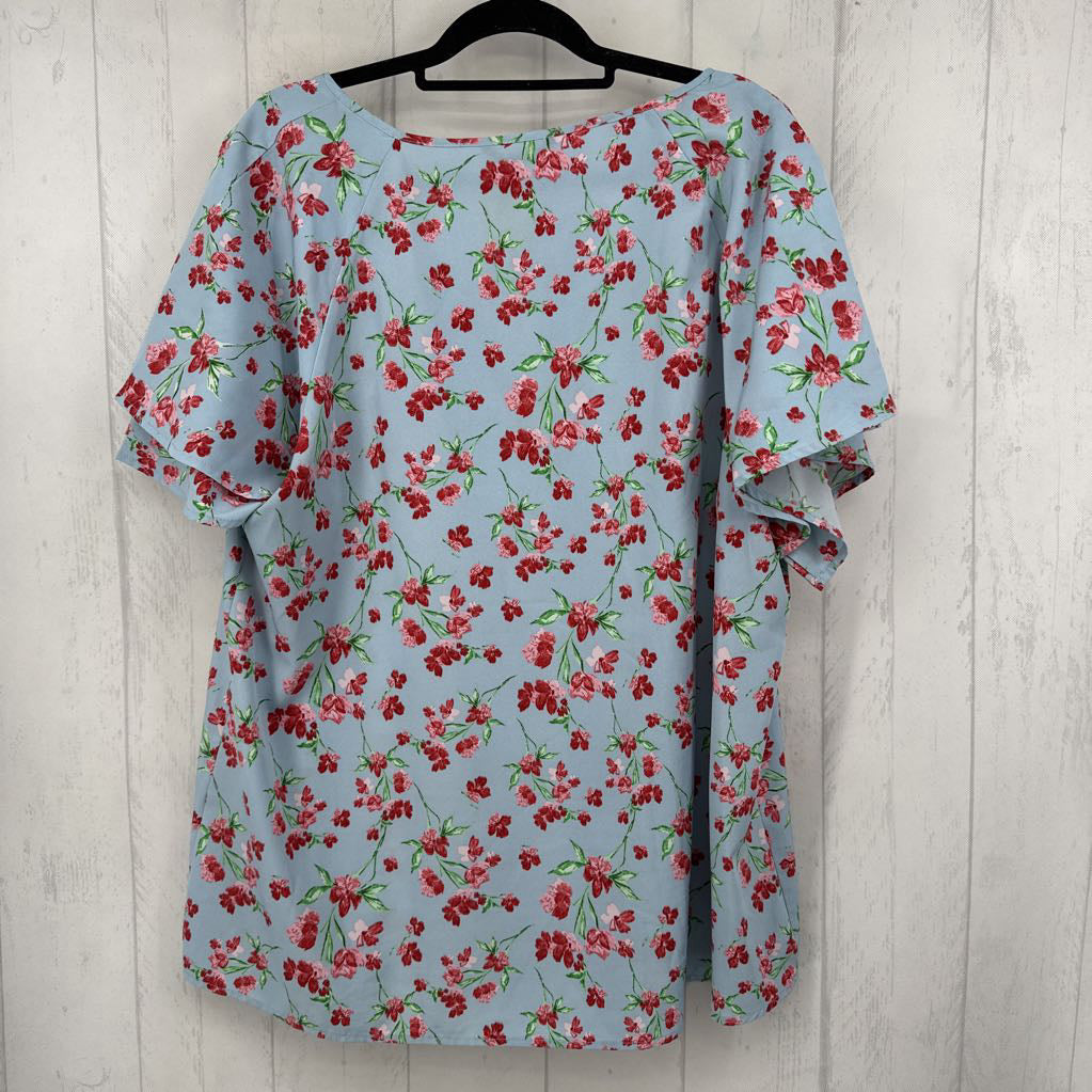 18/20 flo print tie front s/s top