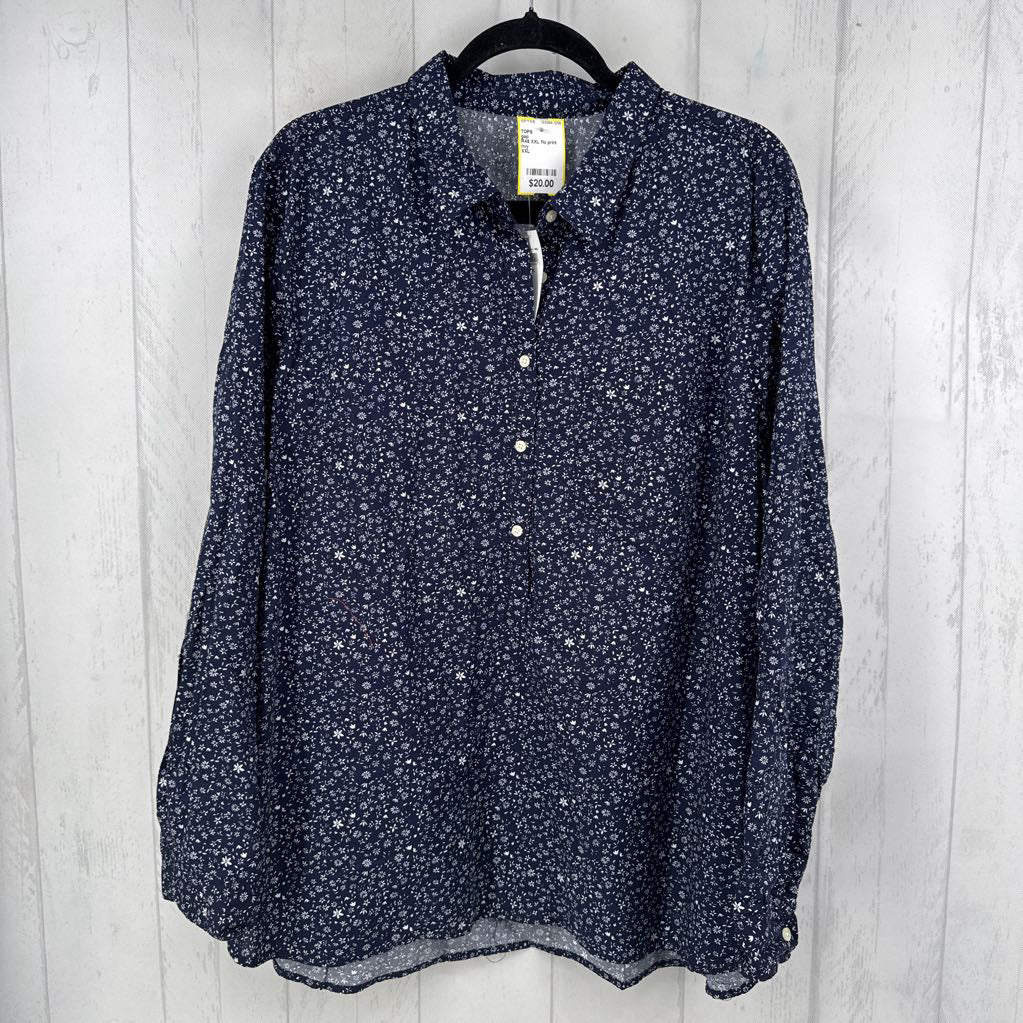 R45 XXL flo print button down l/s top
