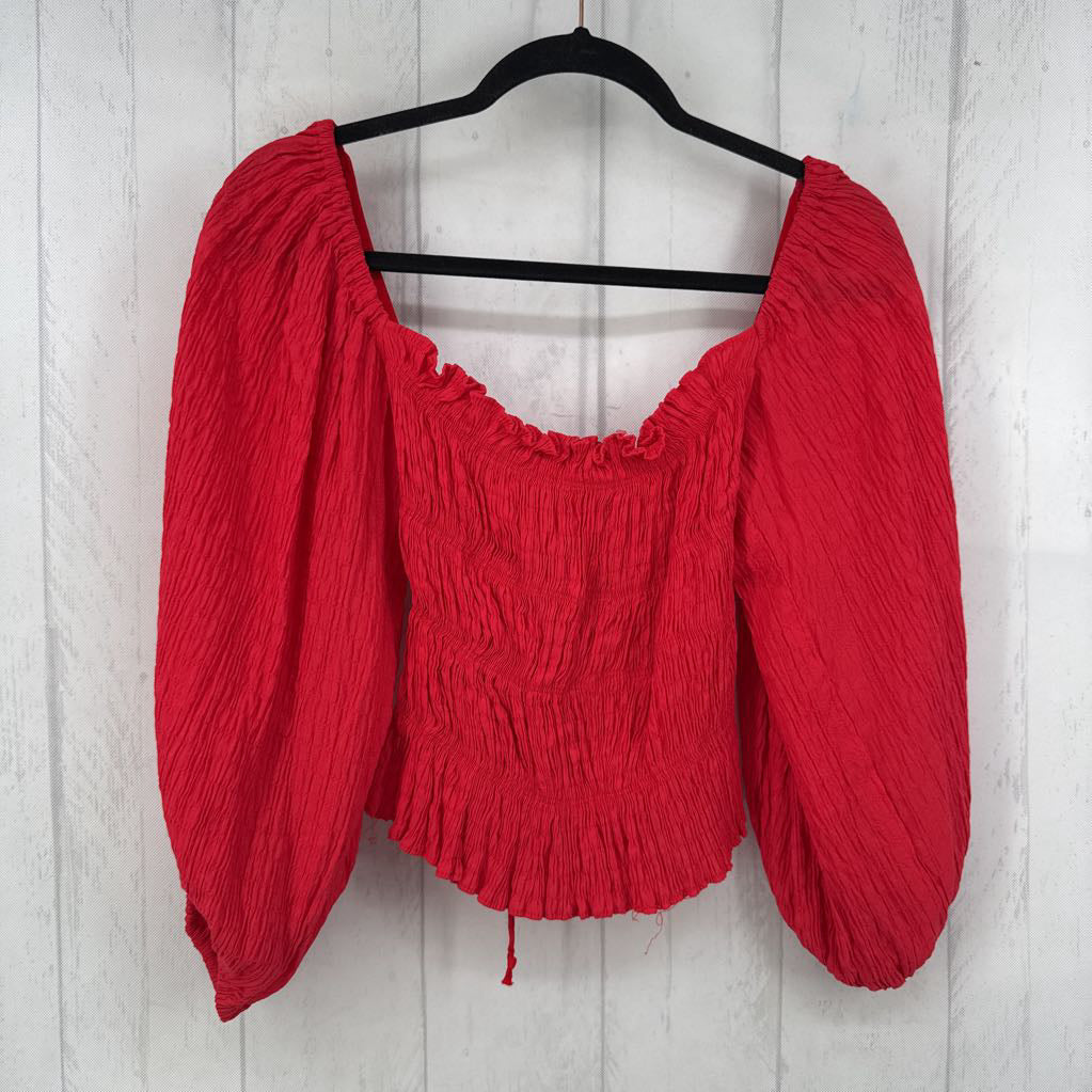 S smocked open back 3/4 slv top