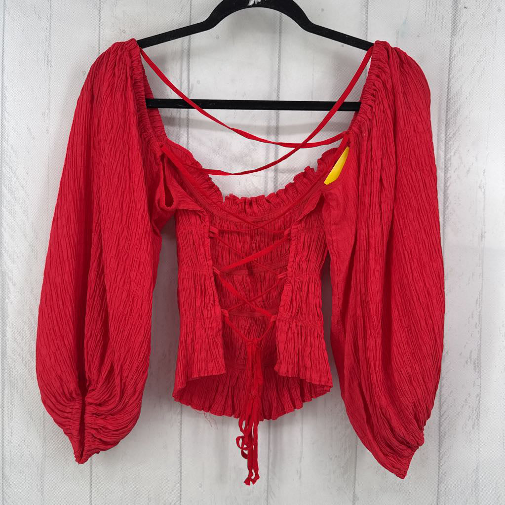 S smocked open back 3/4 slv top