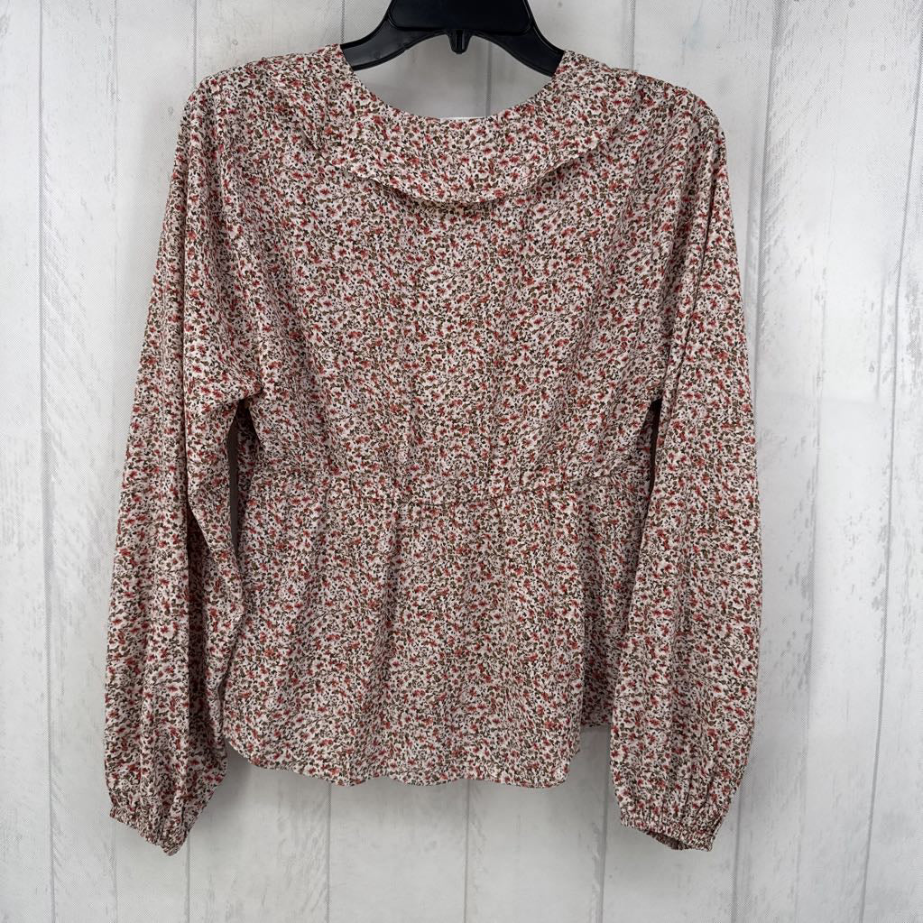 M flo print v-neck button down l/s top