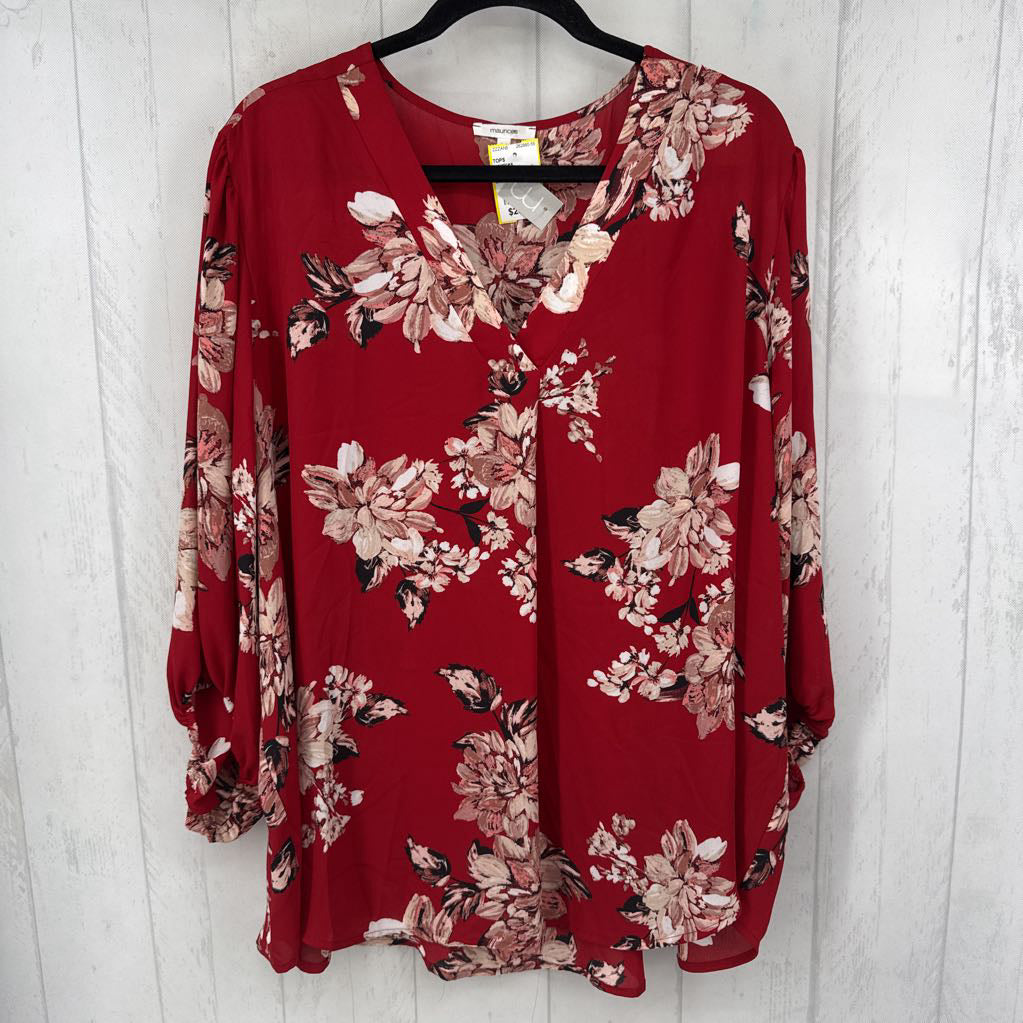 3X flo print v-neck l/s top