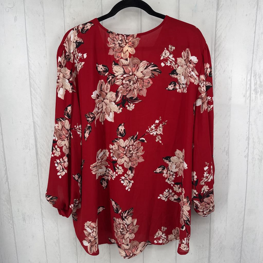 3X flo print v-neck l/s top