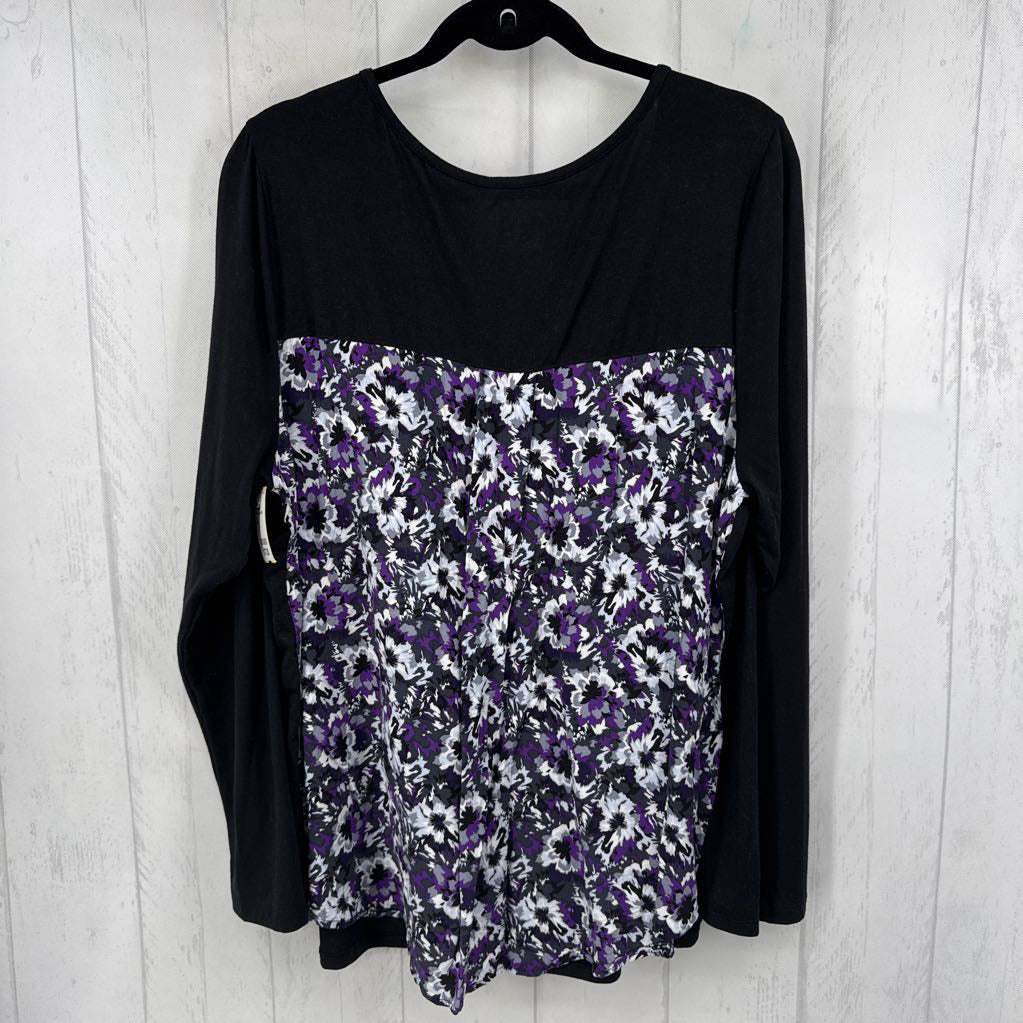 22/24 v-neck flo print back l/s tee