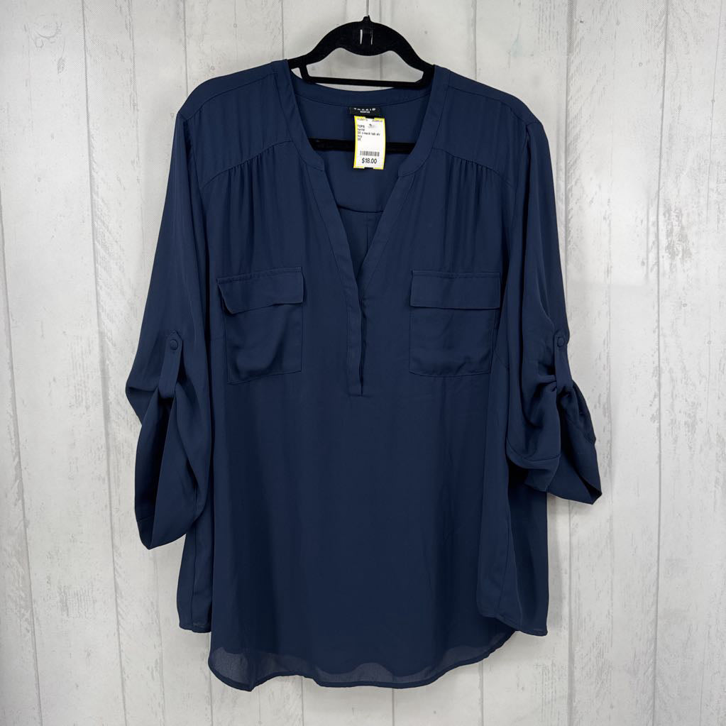 3X v-neck tab slv top
