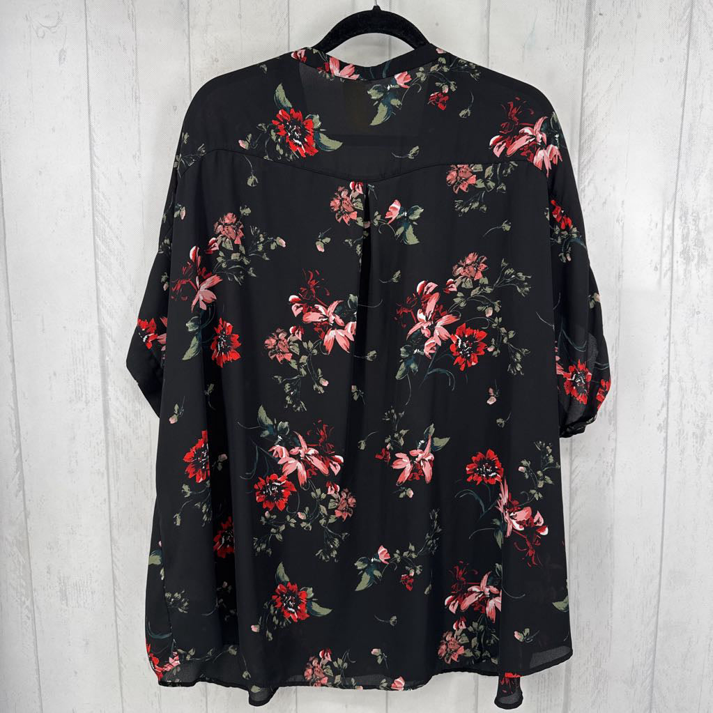 4X flo print v-neck drop shoulder top