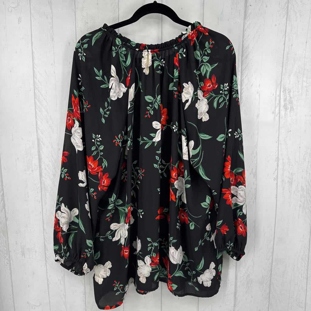 3X flo print tie front l/s top