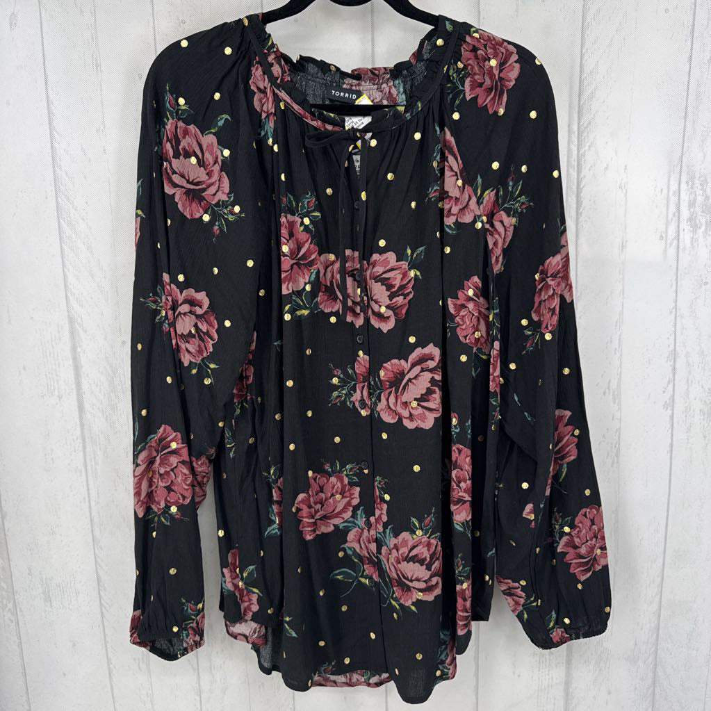 R45 3X flo print tie-front l/s top