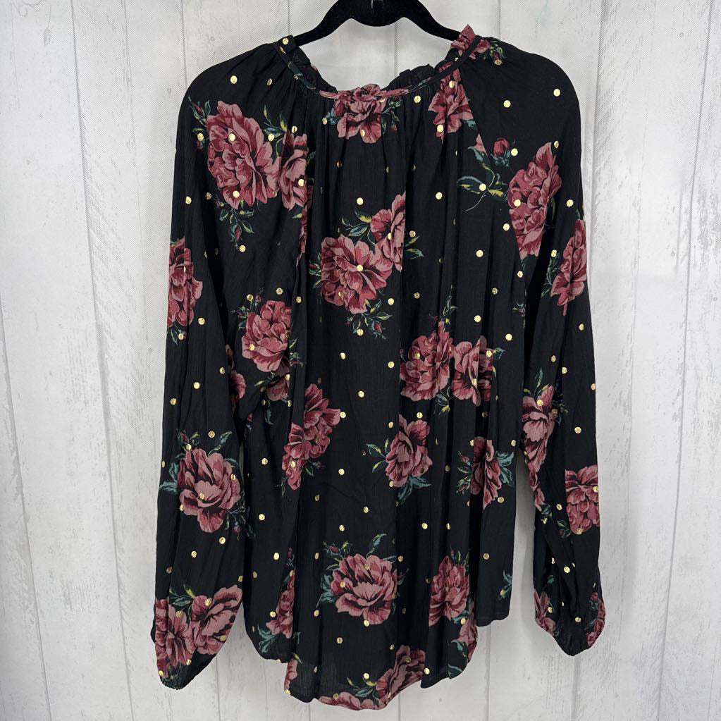R45 3X flo print tie-front l/s top