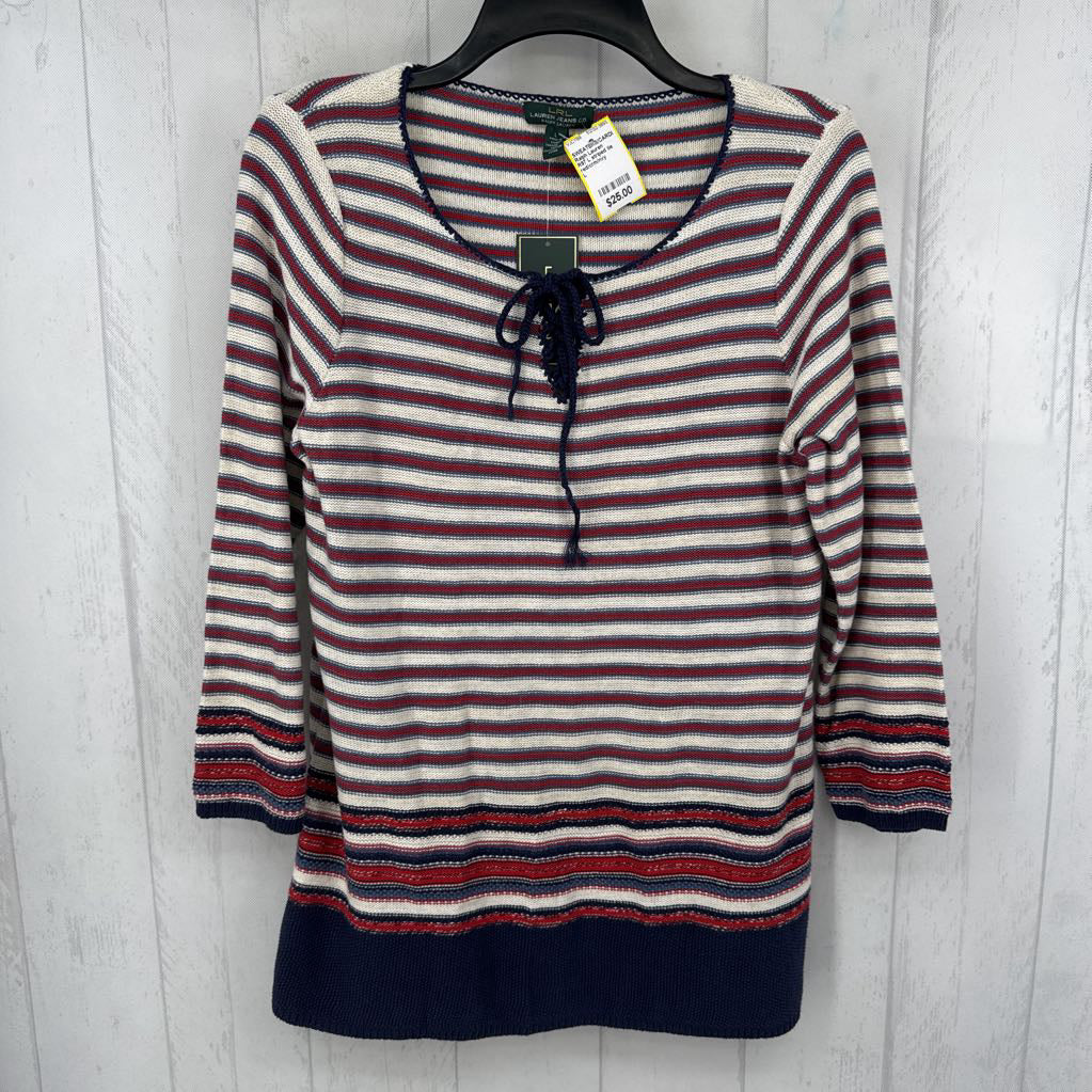 R97 L striped tie front sweater