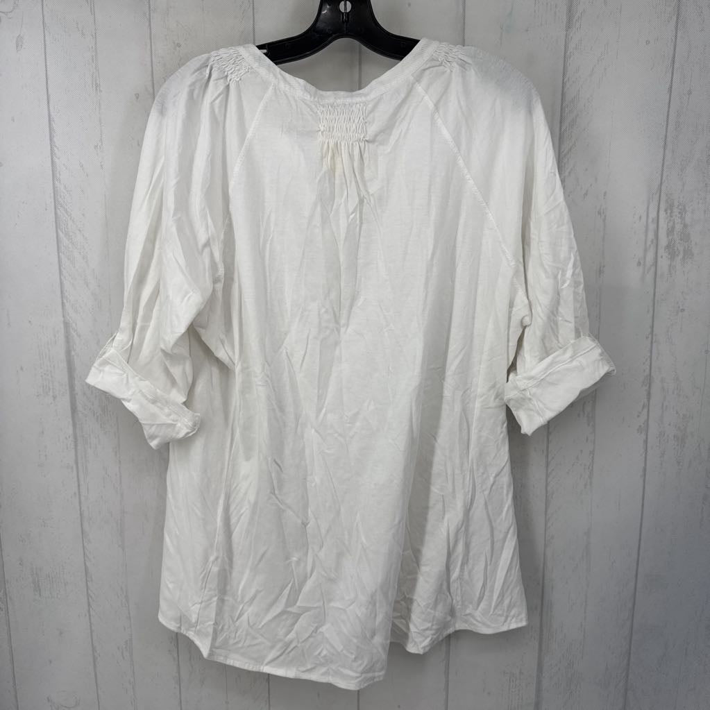 L split neck button down tab slv top