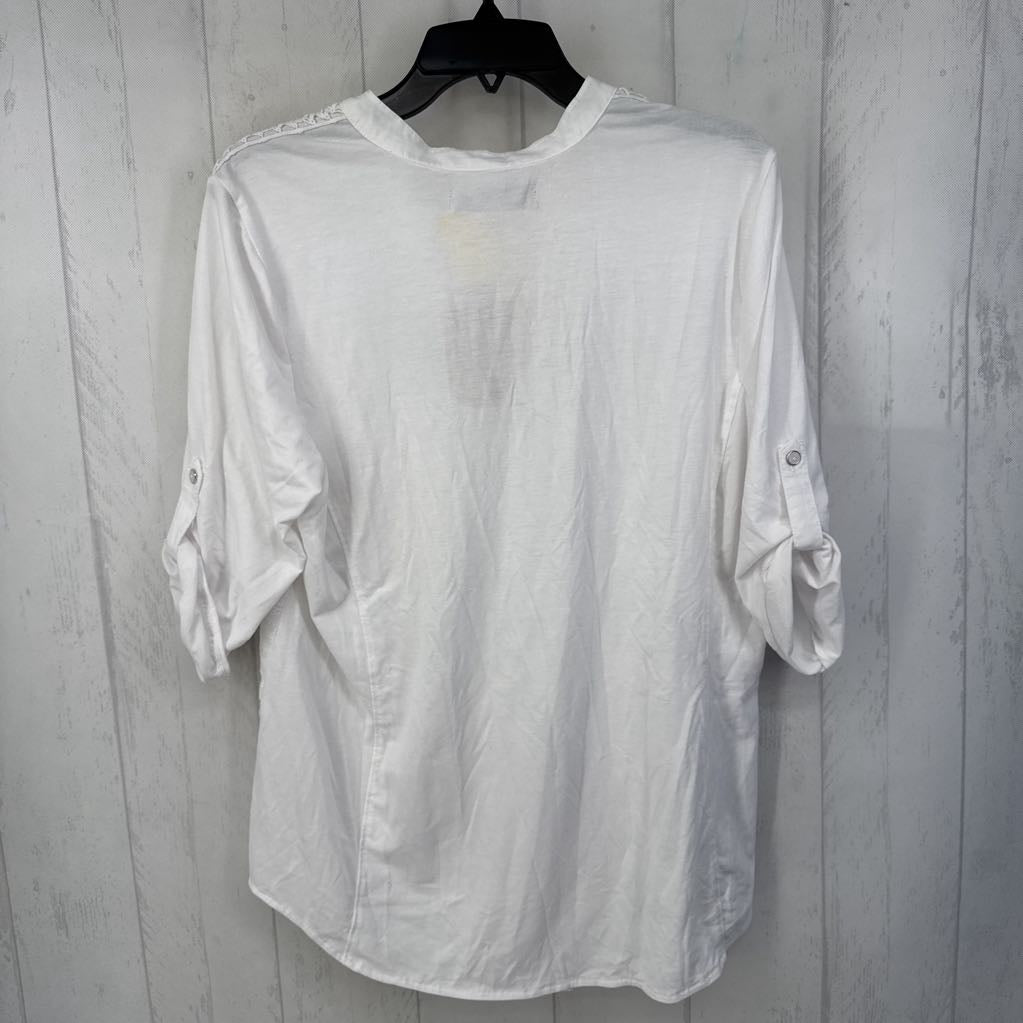 XL embroidered button down 3/4 slv top