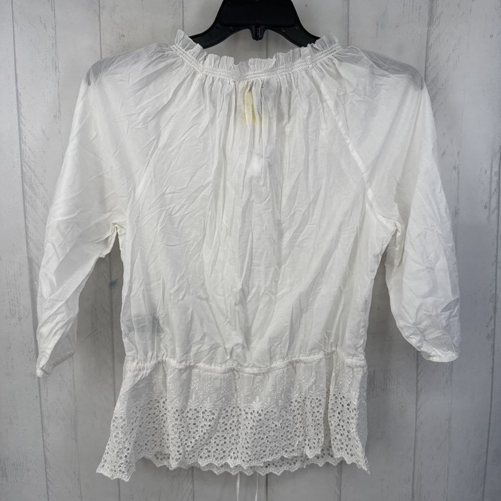 L smocked eyelet hem 3/4 slv top